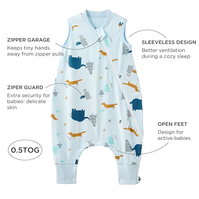 Duomiaomiao 2 Pack 0.5 TOG Toddler Sleep Sack 6-12 Months 100% Cotton Lightweight Baby Sleep Sack with Feet, Breathable Comfy Toddler Wearable Blanket