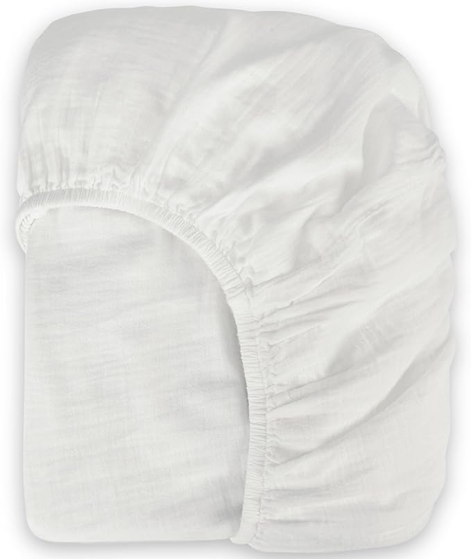 Bioweaves Organic Cotton Muslin Crib Sheet, GOTS Certified Fitted Crib Mattress Sheet, Extra Soft & Breathable for Toddler, Baby Boys & Girls, 52" x 28”, 8 Inch Pocket, White