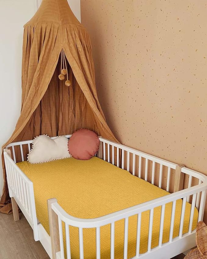 Crib Sheets for Boys Girl, Fitted Baby Toddler Bed Sheets 28" x 52", Neutral Muslin Cotton Crib Mattress Bedding Soft and Breathable Comfort (Mustard Yellow)