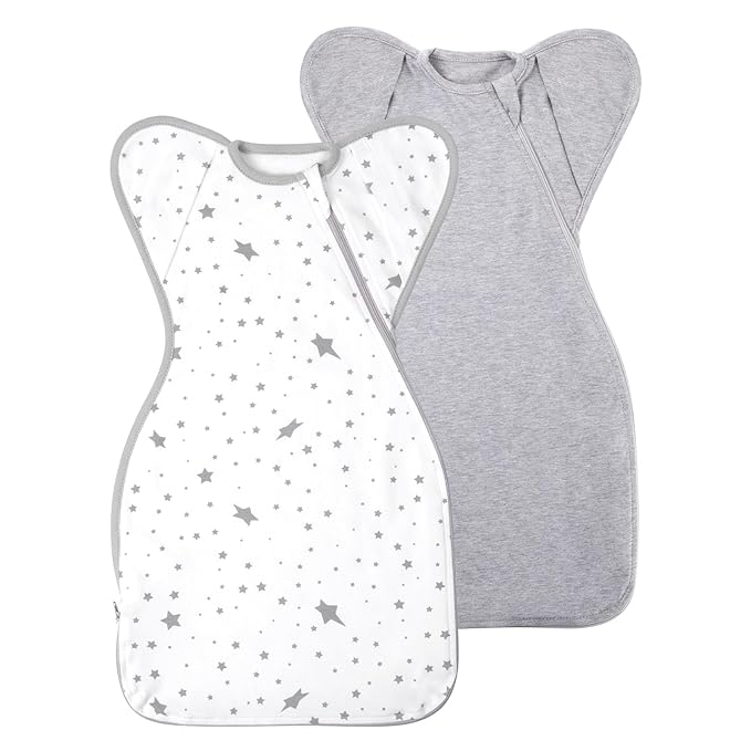 Premium Soft Cotton Swaddle Blanket Sleep Sack Arms Up Design 2 Packs 3-6 Months, Hands Up 3-Way Transitions to Arms-Free Wearable Sleeping Sack Bag for Baby Boys Girls Snug Fit Calms Startle Reflex