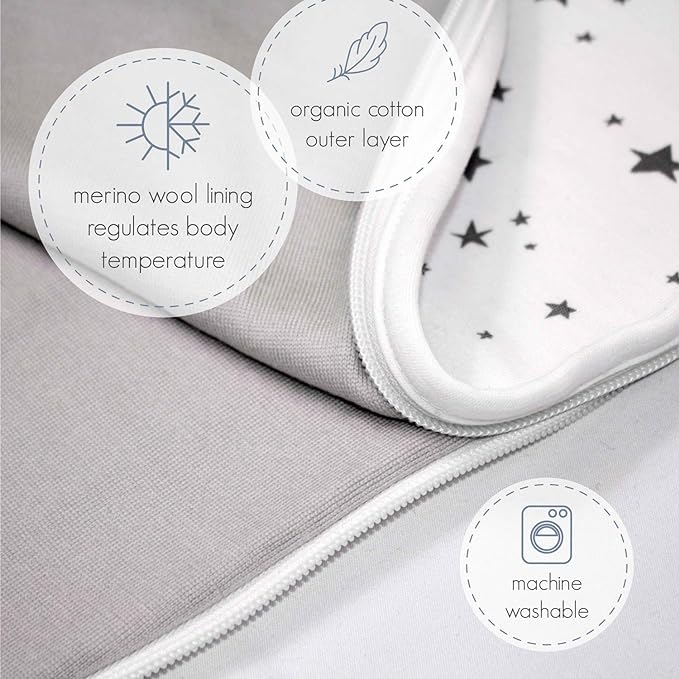 Woolino Merino Wool & Organic Cotton Baby Sleep Sack 2-24 Months – Ultimate 4-Season Baby Sleeping Bag, Universal Size Wearable Blanket, 2-Way Zipper & Adjustable Fit, Year-Round Use – Palms