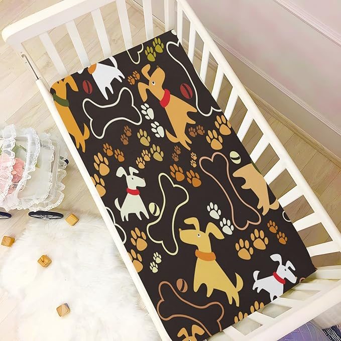 ATTX Fitted Crib Sheet Cute Cartoon Dog Paw Bone Baby Sheets for Standard Crib Toddler Mattress Cover, Soft Microfiber Breathable Mattress Cover,27" x 39" x 5"