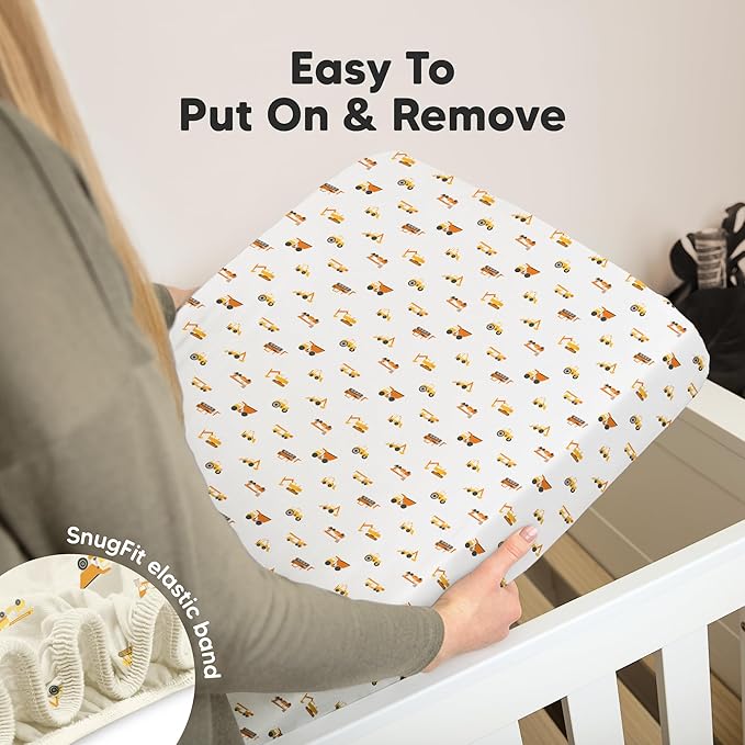 KeaBabies 2-Pack Organic Crib Sheets for Boys, Girls - 52x28 Fitted Crib Mattress Sheet Neutral, Breathable Jersey Cotton Cover for Baby Bed, Toddler Mattress, Soft & Cute Prints (Construction)