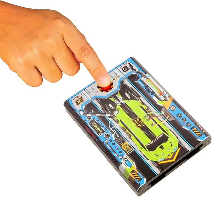 FLAT 2 FAST Original Stunt Card Racer – Flat Car Racer and Pocket Size Racecar Launcher with Built-in Button for Stunt Launching and Racing – Compact – Neon Green