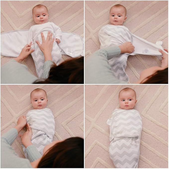 Comfy Cubs Easy Swaddle Blanket, 3 Pack - 100% Cotton Newborn Wrap, Large for 3-6 Months Infants, with Adjustable Velcro, Breathable and Durable Sleep Sack for Babies - Grey