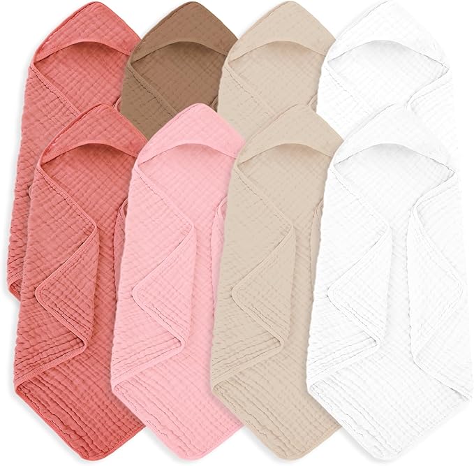 Muslin Hooded Baby Towels 100% Cotton ，Super Soft Muslin Baby Bath Towel - 32 x 32 Inches, Suitable for Newborn and Young Children up to 3 Years Old. (Beige & Coffee)