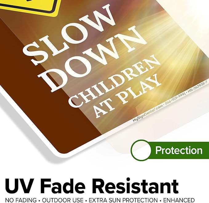 Slow Down Children At Play Sign, 10x7 Inches, 4 Mil Vinyl Decal Stickers Weather Resistant, Made in USA by My Sign Center