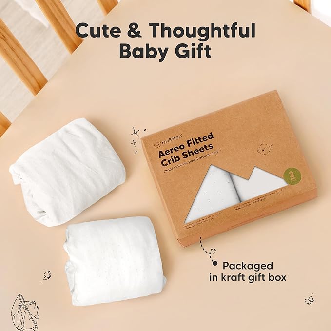 KeaBabies 2-Pack Fitted Crib Sheets for Boys, Girls, Baby - Soft Bamboo Viscose Cotton, 52x28 Standard Crib Mattress Sheets, Toddler Bed Mattress Cover, Gender Neutral, Breathable,Durable (Soft White)