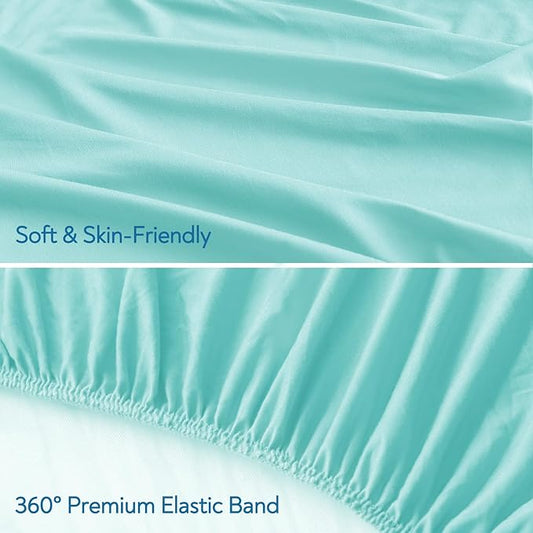 Stretchy Crib Sheets for Boys or Girls, 2 Pack Baby Crib Sheets Fitted for Standard Crib and Toddler Mattress 52" x 28", Soft and Breathable Fitted Crib Sheet Neutral, Aqua Blue