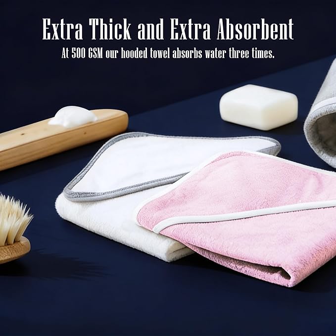 2 Pack Baby Bath Towel - Rayon Made from Bamboo, Ultra Absorbent - Ultra Soft Hooded Towels for Kids - X Large Size for 0-7 Yrs (White and Pink, 37.5 x 37.5 Inch)