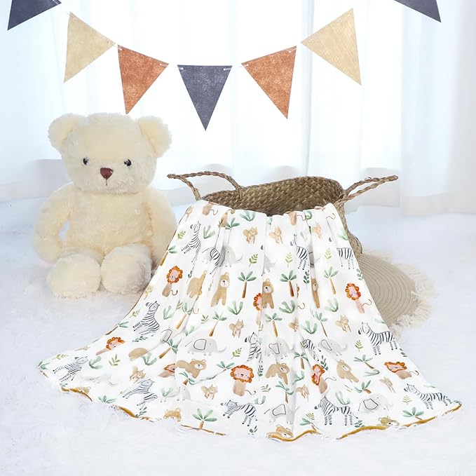 Baby Blankets for Girls, Toddler Newborn Blanket Double Layer with Dotted Backing Crib Receiving Blanket for Toddler Nursery Bed Blanket, Animal, 30x40 Inches