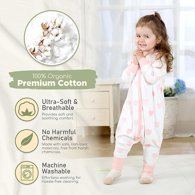 Mama Cheetah Toddler Sleep Sack with Feet, Long Sleeve 0.5 TOG Organic Cotton Baby Sleeping Bag with Legs, Wearable Blanket for Walkers w/ 2-Way Zipper, Toddler Blanket for Girls & Boys 3-4T