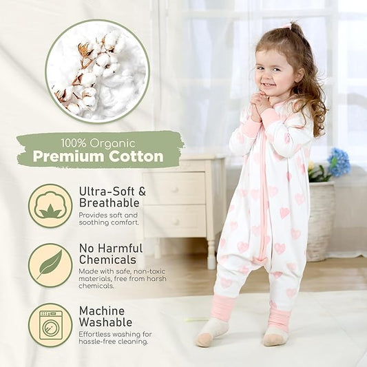 Mama Cheetah Toddler Sleep Sack with Feet, Long Sleeve 0.5 TOG Organic Cotton Baby Sleeping Bag with Legs, Wearable Blanket for Walkers w/ 2-Way Zipper, Toddler Blanket for Girls & Boys 3-4T