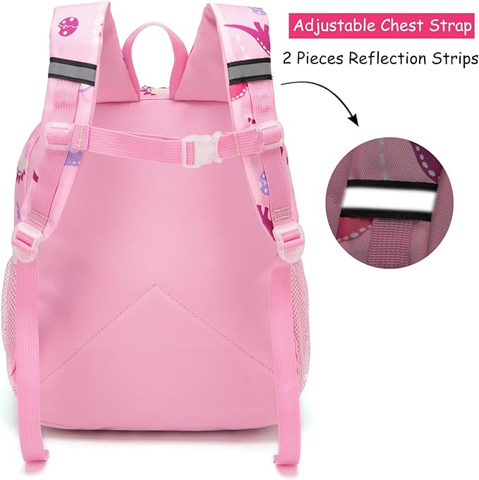JinBeryl Toddler Backpack for Boys or Girls, Little Kids Backpack for Preschool or Kindergarten (Dinosaur Pink, Small)