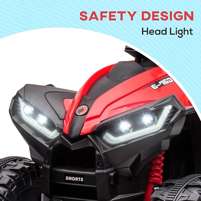 Aosom 12V Kids ATV Quad Car with Forward & Backward Function, Four Wheeler for Kids with Wear-Resistant Wheels, Music, Electric Ride-on ATV for Toddlers Ages 3+ Years Old, Red
