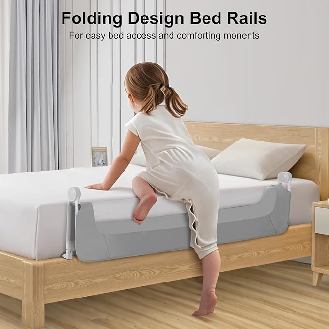 Bed Rail for Toddlers,Swing Down Kids Beds Rails Guard for Twin,Full,Queen,Bunk Size Bed,Extra Tall Child Bed Rail Guard with Reinforced Anchor Safety System(Grey,40 Inch)