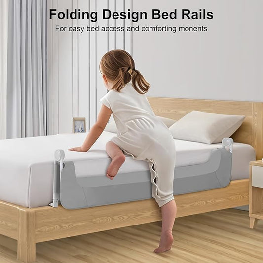 Bed Rail for Toddlers,Swing Down Kids Bed Rails Guard for Twin,Full,Queen,Bunk Size Bed,Extra Tall Child Bed Rail Guard with Reinforced Anchor Safety System(Grey,47 Inch)