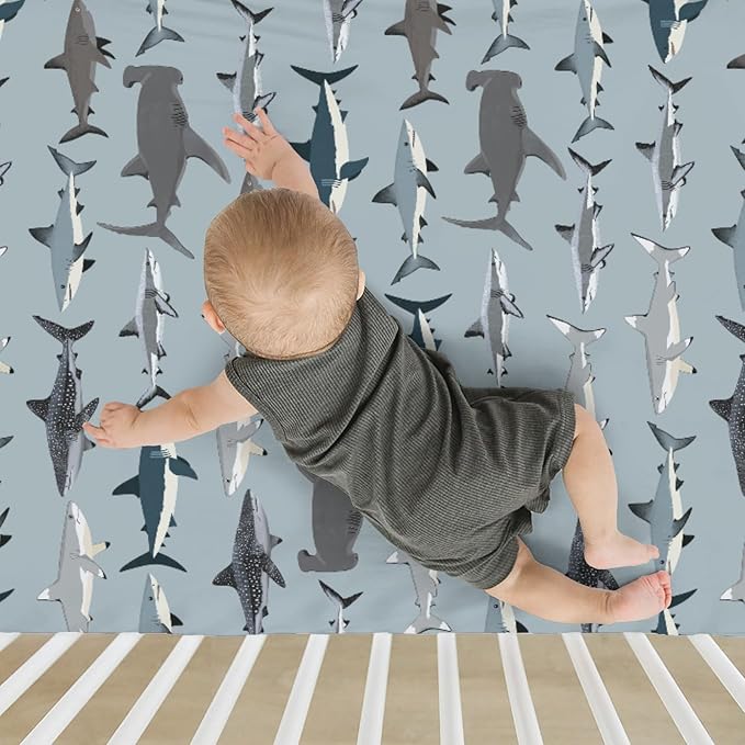 Sharks Boho Neutral Baby Crib Sheets for Boy Girl 52"x28" Sea Shark Species Soft Snug Fitted Crib Mattress Cover Marine Ocean Shark Lover Gifts Baby Sheet for Standard Crib and Toddler Bed Mattress