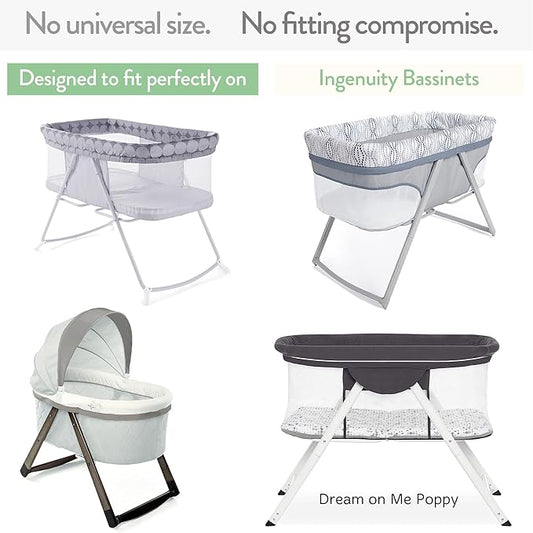 Bassinet Fitted Sheets Compatible with Ingenuity Foldaway Rocking, Lullanight Soothing, Dream on Me Poppy Traveler Bassinet – Snuggly Soft 100% Jersey Cotton – Light + Dark Sage Green – 2 Pack