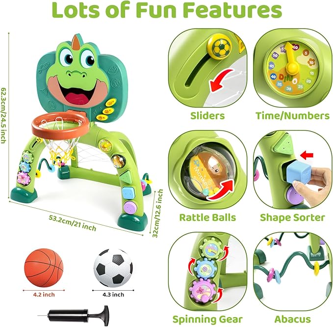 Marstone Baby Toys for 1 Year Old Boy Gifts: Toddler Basketball Hoop and Soccer Goal Activity Center Toys with Sound and Music for Kids 1-3, Interactive 1st First Birthday Present