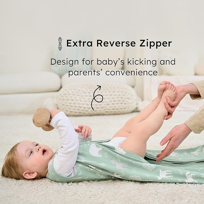 Baby Sleep Sack 12-18 months, 100% Cotton Sleeping Sack for Toddler, 3 Pack Baby Wearable Blanket, 0.5 Tog Lightweight Double Zipper Sleep Bag Large Green Forest Bear