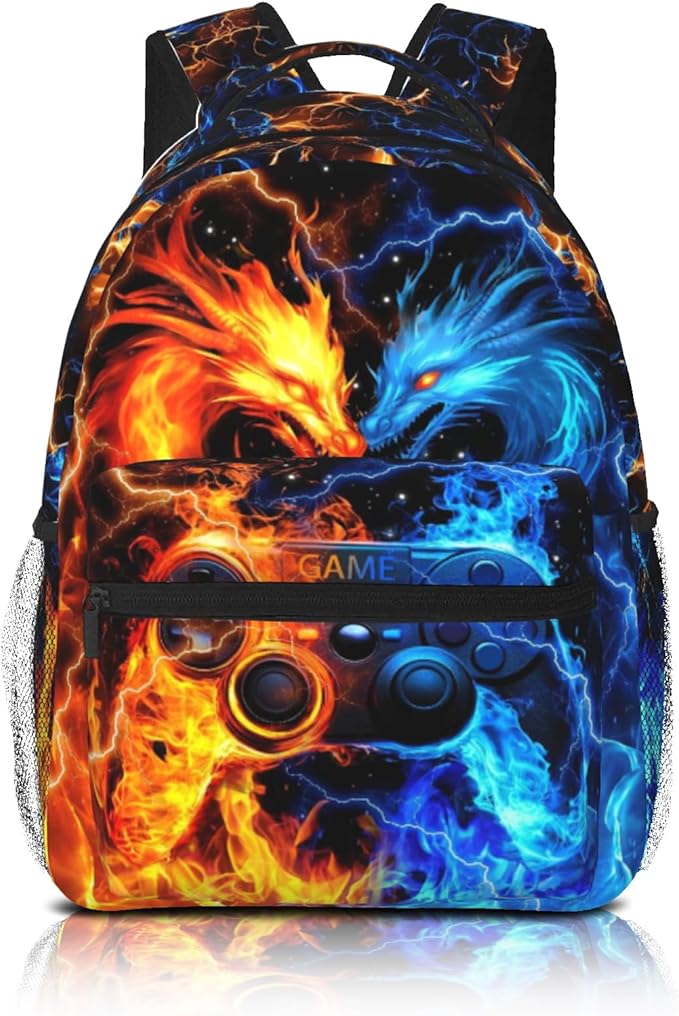 Nebcog School Backpack for Boys Dragon Gamer Boys Backpack for Kids Children Elementary Middle School Video Game Bookbag Backpacks for 6-18 Waterproof Lightweight 17 Inches Travel Back Pack