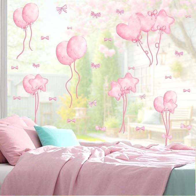 Pink Window Clings Pastel Baby Girls Bedroom Window Decals Inspirational Home Indoor Ourdoor Decorations Reusable Double Sided Static Stickers for Playroom Kids Baby Room Nursery Gifts
