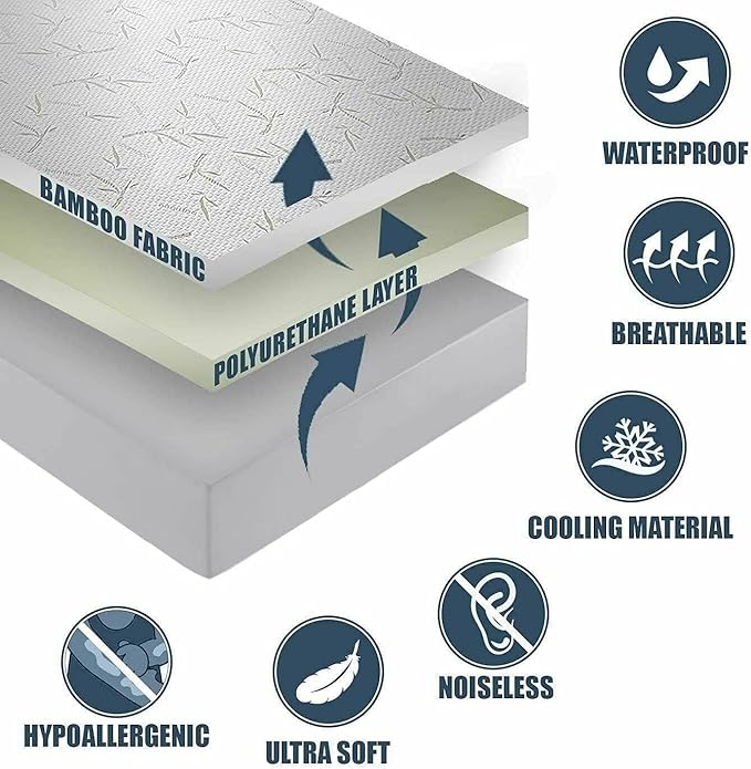 2 Pack Twin XL Bamboo Mattress Protector with Zipper - 100% Waterproof Cooling Mattress Cover - Ultra Soft Jacquard Fabric Breathable Noiseless Mattress Pad Cover - Zippered Mattress Encasement