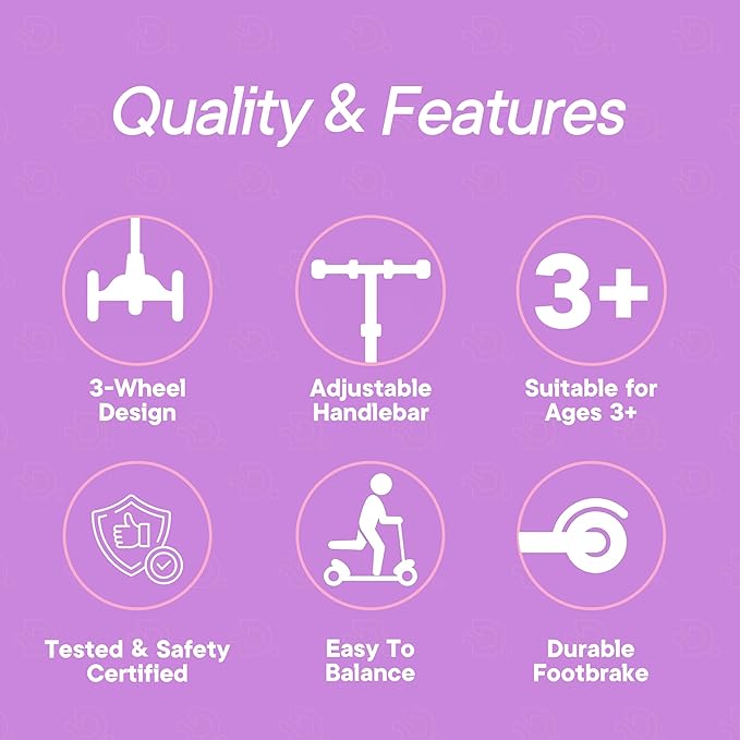 Purple 3 Wheel Scooter with Seat for Kids, Light-Up Wheels, Adjustable Lean to Steer Handlebar and Seat, Smooth Wheels, Wide No-Slip Deck, Rear Foot Brake, Toddler Outdoor Toys for Ages 2+