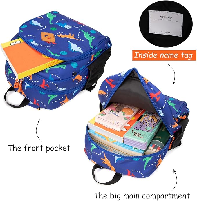 JinBeryl Toddler Backpack for Boys or Girls, Little Kids Backpack for Preschool or Kindergarten (Dinosaur Blue, Small)