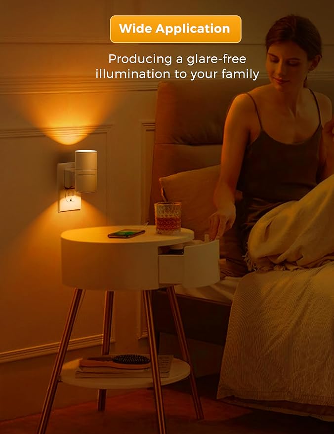 L LOHAS LED Night Light, Amber Nightlight, Dimmable Night Light 100LM, Light Sensor, Yellow Nightlight, Sleep Light for Kids, Soft & Warm Light for Bedroom, Hallway, Bathroom, 2 Pack