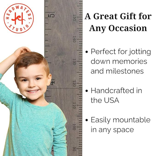 HEADWATERS STUDIO Height Ruler for Wall - Child Height Wall Chart, Height Chart for Kids Growth Chart for Wall Growth Chart Wood, Wooden Growth Chart for Wall - Gray w/Inches - 63"x5.75"