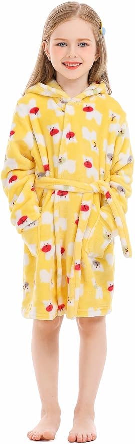 Toddler Robes Cute Pattern Bathrobe Unisex Kids Robe Baby Flannel Hoodie Pajamas Sleepwear
