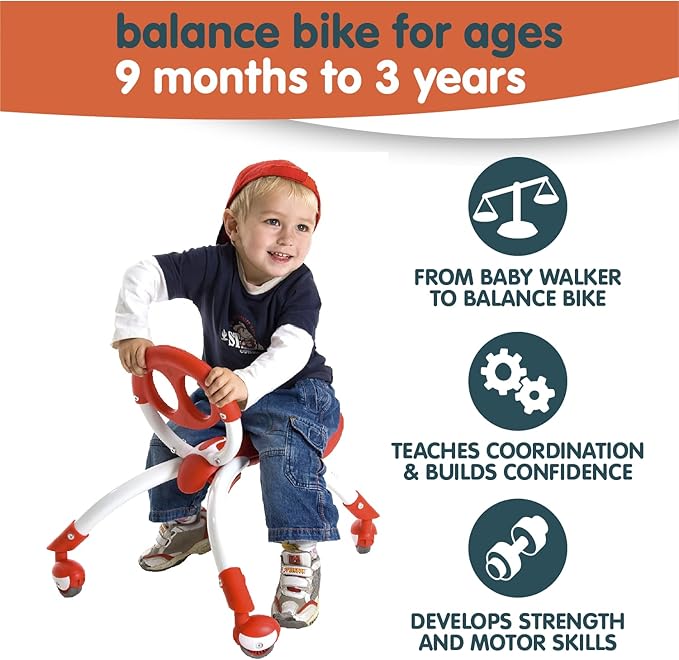 YBIKE Pewi Walking Ride On Toy - Toddler Walker for Ages 9 Months to 3 Years Old, 10 inches, Red, One Size (YPIW1)