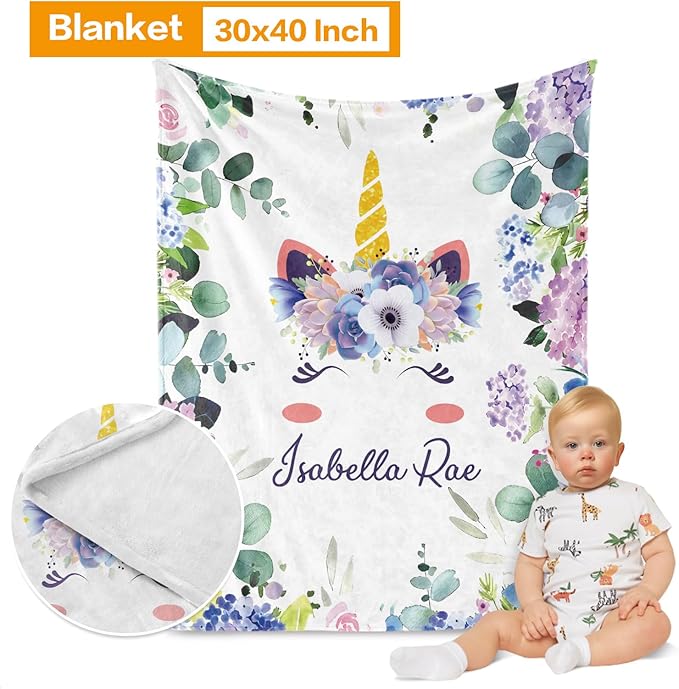 Custom Nursery Crib Bedding Set: Personalized Nursery Decor Baby Blanket Fitted Crib Sheet Changing Pad Cover Baby Room Rug Horn Leaves Pattern Gift Idea(Fixed Size)