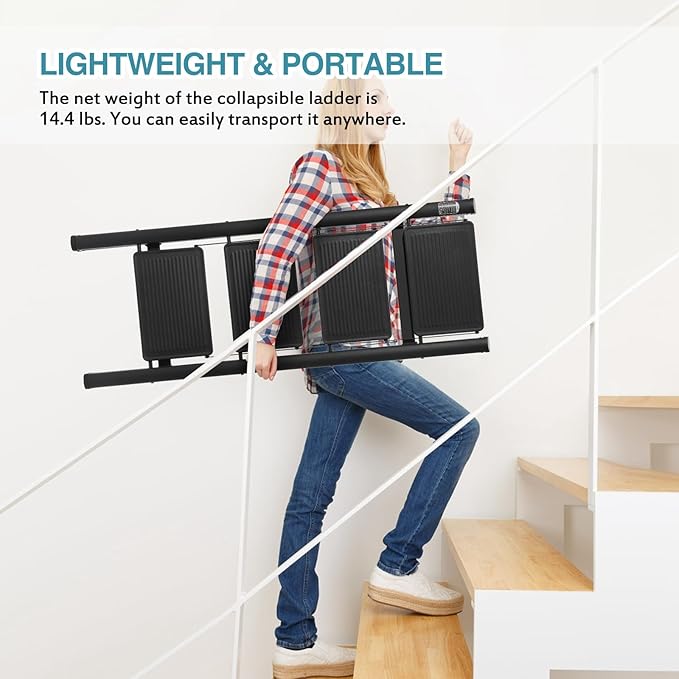 BOCOM 4 Step Ladder, Lightweight Portable Foldable Collapsible Folding Sturdy Iron Metal Step Stool with Anti-Slip Wide Pedal, Heavy Duty 330 lbs Capacity, for Home, Kitchen, Closet, Adults, Black