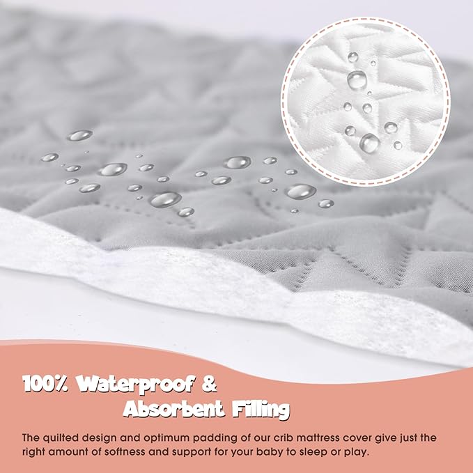 Waterproof Crib Mattress Protector: 2-Pack Quilted Toddler Mattress Pad Sheets - Soft Fitted Covers for Standard Baby Crib