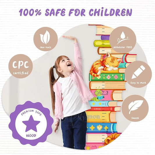 Woodemon Personalized Name Wooden Growth Charts for Kids, Stacks of Book Height Measurement for Wall Girls Boys Teen Room Nursery Decor