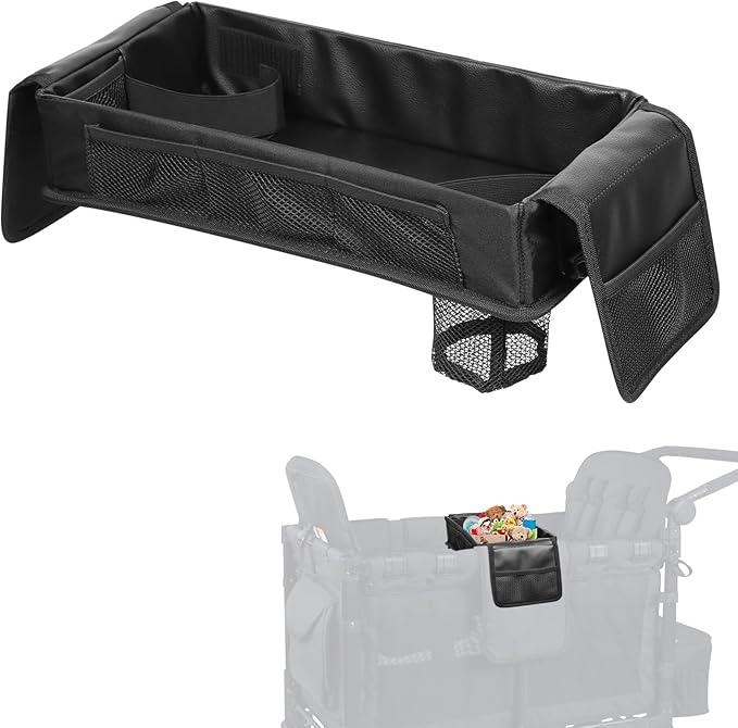 Myvikcar Stroller Snack Tray with Anti-Falling Bottle Holders for Wonderfold Wagon,Waterproof Faux Leather Interior,Easy to Install and Remove( W1,W2)