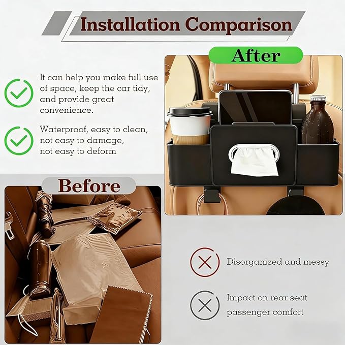 2026 new car breeze organizer ，Car Backseat Organizer Holder，Upgraded Multifunctional Car Storage Box ，Multifunctional Back Seat Car Organizer for Hold Phones, Drinks, Snacks,and Handbags (brown)