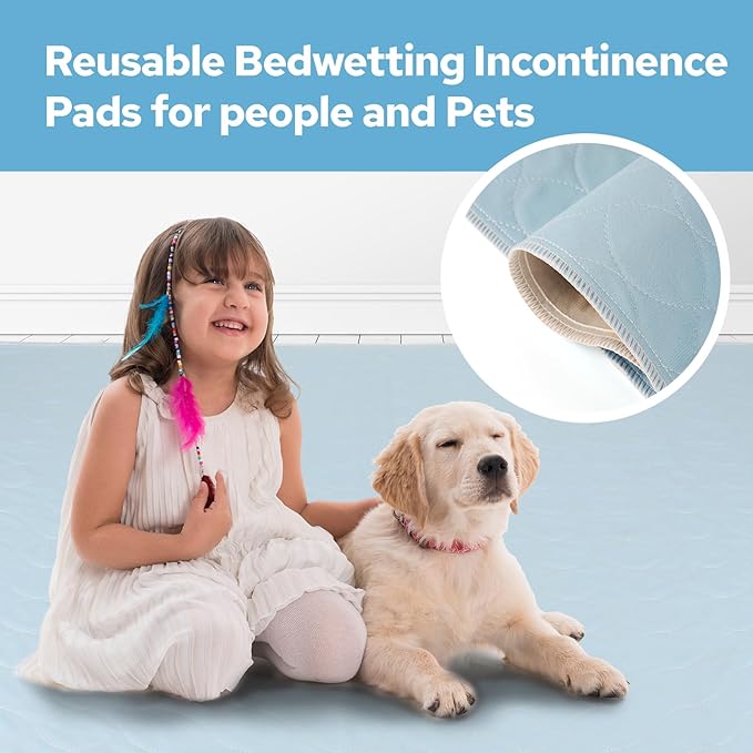 2 Packs Reusable Incontinence Bed Pad, 52" x 34" Washable Pee Pads, Waterproof Bed Pad & Pet Pad, Perfect for Kids, Adults, The Elderly and Pets