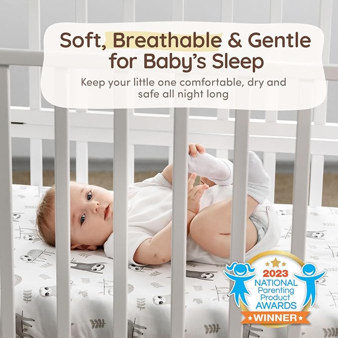 Baby Crib Sheets Boys & Girls Toddler Bed Sheets Cotton Fitted Crib Sheet Sets 28"x52", 8" Deep Pocket, Baby Mattress Sheet 2Pack 100% Cotton, Designed in France, Grey Sloth, Chevron Pattern