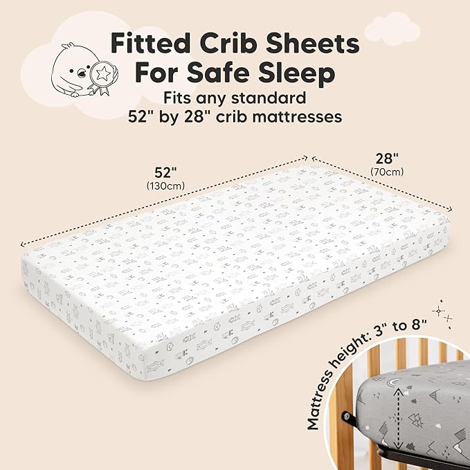 KeaBabies 2-Pack Fitted Crib Sheets for Boys, Girls, Baby - Soft Bamboo Viscose Cotton, 52x28 Standard Crib Mattress Sheets, Toddler Bed Mattress Cover, Gender Neutral, Breathable, Durable (Woodland)