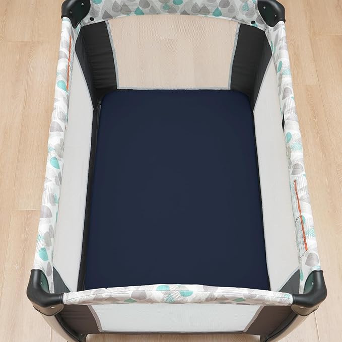 david's kids Waterproof Mini Crib Sheets, 2 Pack Ultra Soft Breathable Mini Crib Mattress Protector for Boys Girls, Universal Fit for Pack N Play, Playard and Mini Crib Mattresses, Navy Blue & Grey