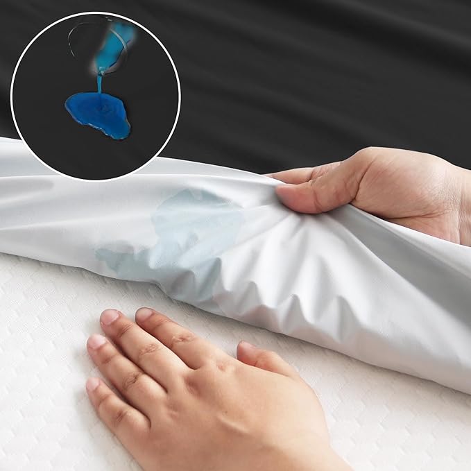 2 Pack Full Size Mattress Protector Waterproof Cover, Waterproof Bed Full Fitted Sheet Only, Machine Washable 14" Deep Pocket Mattress Covers for Double Bed, Black