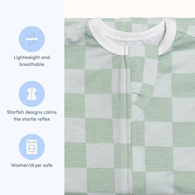 SleepingBaby Zipadee-Zip Transition Swaddle - Cozy Baby Swaddle Blanket with Zipper Convenience - Roomy Wearable Blanket for Easy Diaper Changes - Sea Green/Blue, Medium (6-12 Month)