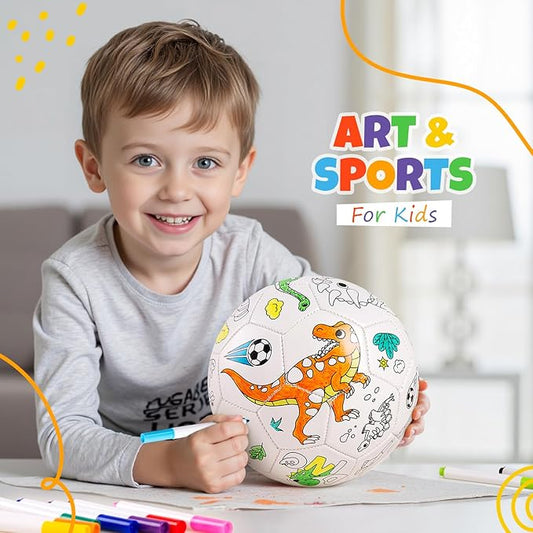 EVERICH TOY Paint Your Own Soccer Ball with Markers, Toddler Arts and Crafts Kits Soccer Gifts for Boys Girls, Size 3 Dinosaur Toys Coloring Custom Soccer Ball Birthday Gifts for Kids 3 4 5 6-8 8-12