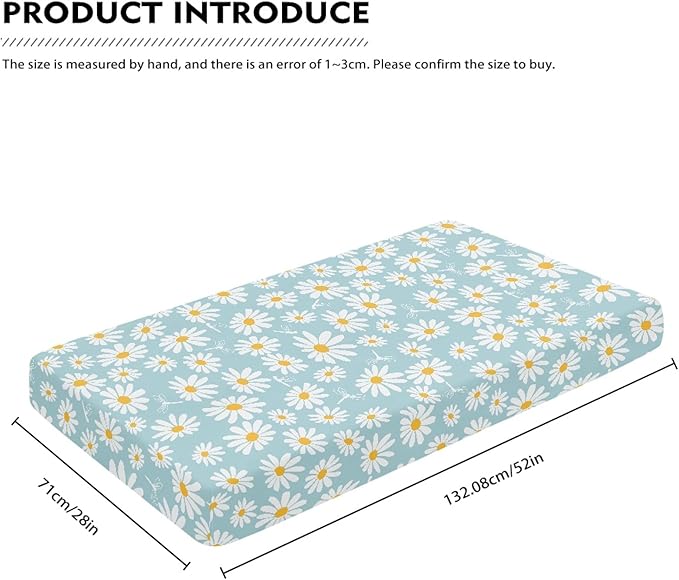 Daisy Flower with Dragonfly Fitted Crib Sheet for Girls Cute Floral Baby Sheet for Standard Crib and Toddler Blue White Nursery Bed Mattress Sheets 28"x52"