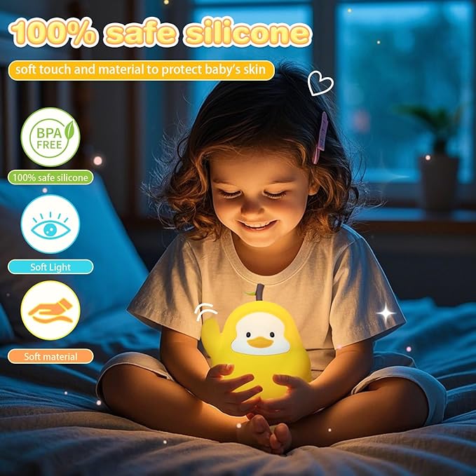 loatme Night Light for Kids, Rechargeable Dimmable Silicone LED Nightlight with 7 Colors, Baby Nursery Night Lamp, Touch Squishy Lamp, Cute Gifts for Girls, Boys, Toddler Room Decor, Yellow Duck
