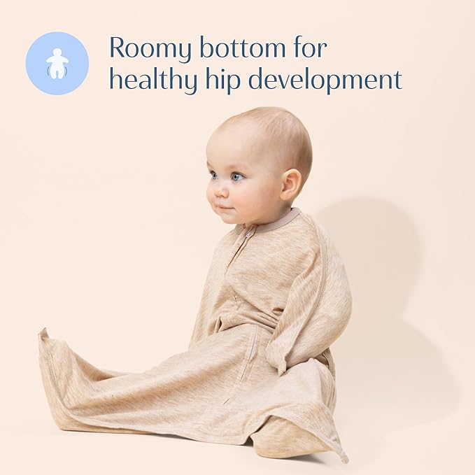 SleepingBaby Zipadee-Zip Transition Swaddle - Cozy Baby Swaddling Blanket with Zipper Convenience - Roomy Wearable Blanket for Easy Diaper Changes - 12-24 Month - Balanced Beige Heather